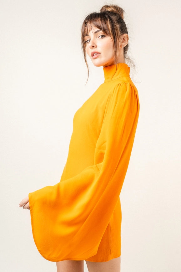 Chic Mock Neck Dramatic Flared Sleeve Mini Dress Mango-Dress-Fore Collection-S-MANGO-Urbanheer