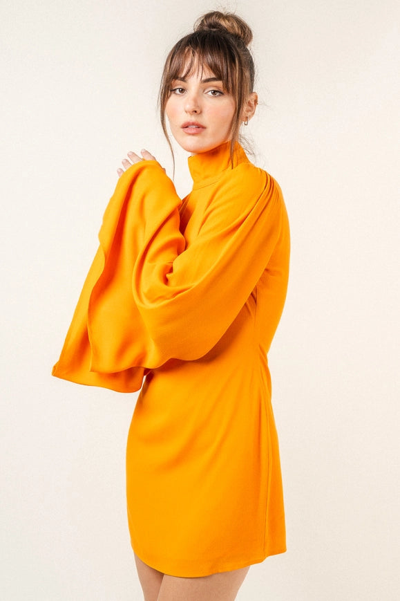 Chic Mock Neck Dramatic Flared Sleeve Mini Dress Mango-Dress-Fore Collection-S-MANGO-Urbanheer