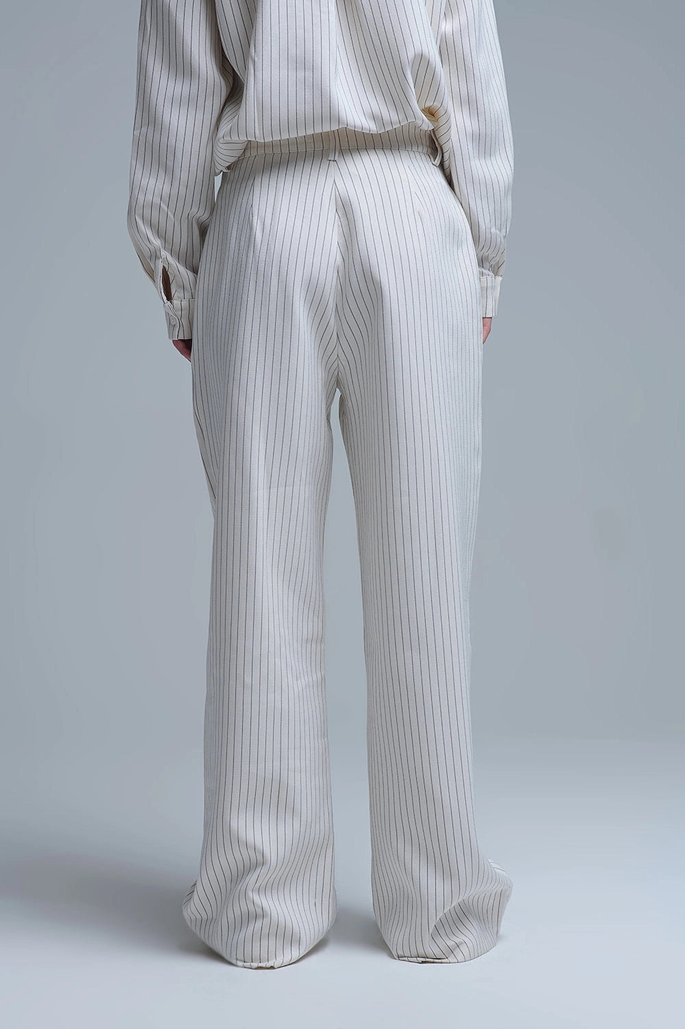 Chic Pinstripe Cream Wide-Leg Pants with Lined Fit