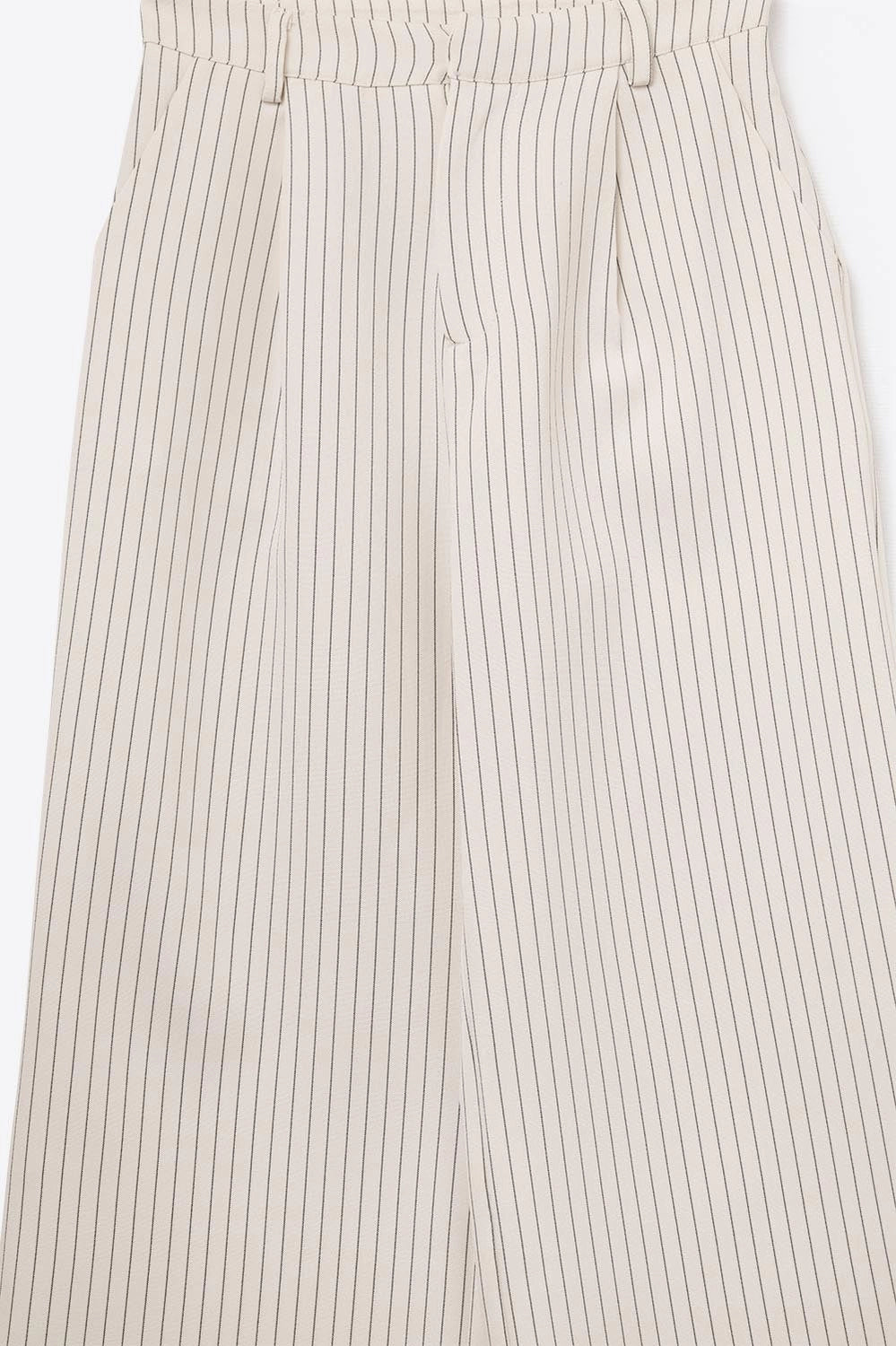 Chic Pinstripe Cream Wide-Leg Pants with Lined Fit