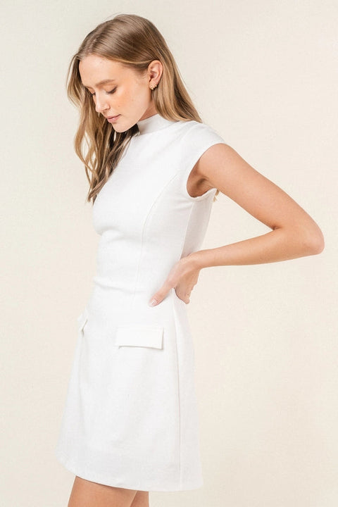 Chic Retro Vintage Mock Neck Cap Sleeve Mini DRESS-Dress-Fore Collection-S-OFF WHITE-Urbanheer