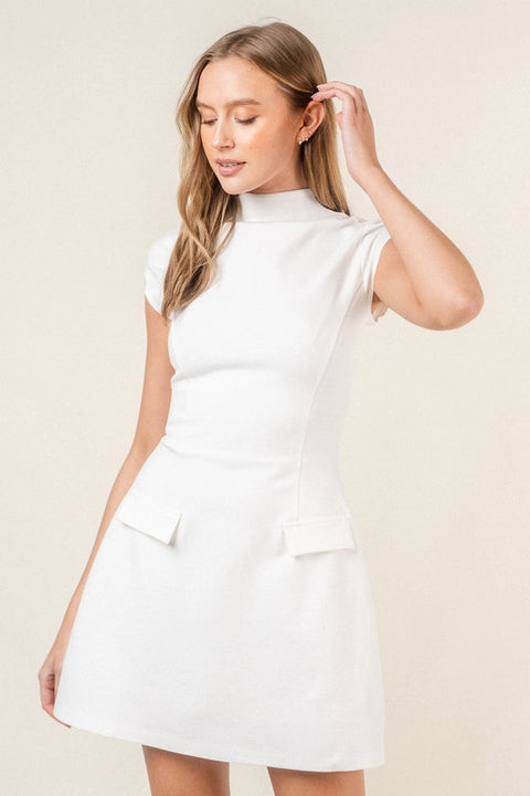 Chic Retro Vintage Mock Neck Cap Sleeve Mini DRESS-Dress-Fore Collection-S-OFF WHITE-Urbanheer