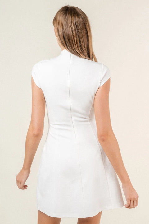 Chic Retro Vintage Mock Neck Cap Sleeve Mini DRESS-Dress-Fore Collection-S-OFF WHITE-Urbanheer