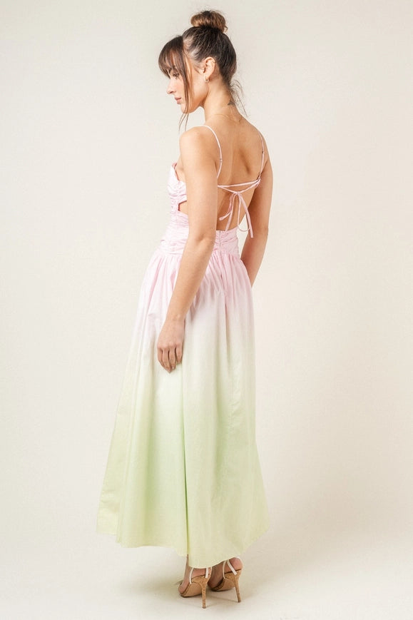 Chic Strappy Back Wrinkled Ombre Maxi Sundress-Dress-Fore Collection-S-Pink/Lime Ombre-Urbanheer