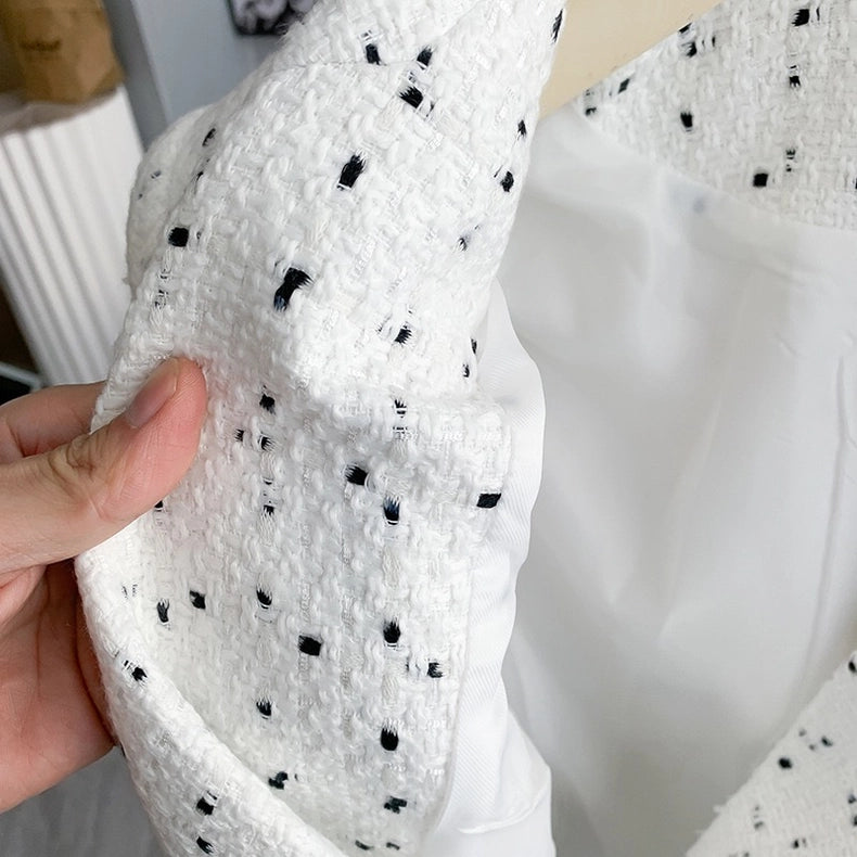 Chic Tweed Plaid Blazer For Sophisticated Style-Blazer-Productseeker-XS-White-Urbanheer