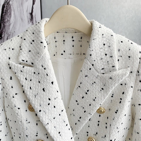 Chic Tweed Plaid Blazer For Sophisticated Style-Blazer-Productseeker-XS-White-Urbanheer