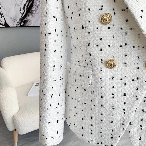 Chic Tweed Plaid Blazer For Sophisticated Style-Blazer-Productseeker-XS-White-Urbanheer