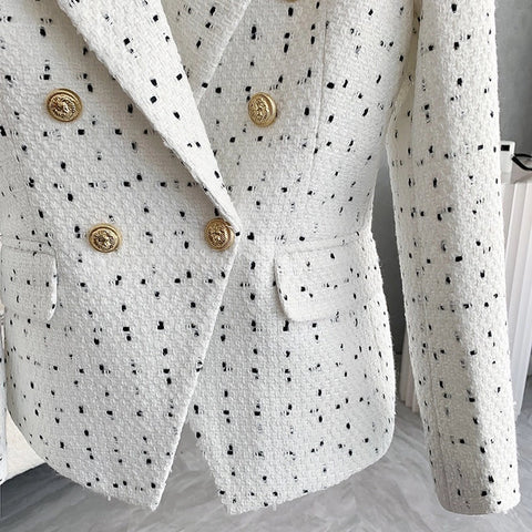 Chic Tweed Plaid Blazer For Sophisticated Style-Blazer-Productseeker-XS-White-Urbanheer