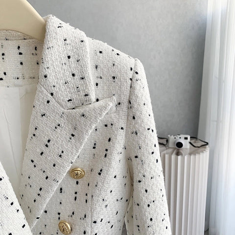 Chic Tweed Plaid Blazer For Sophisticated Style-Blazer-Productseeker-XS-White-Urbanheer