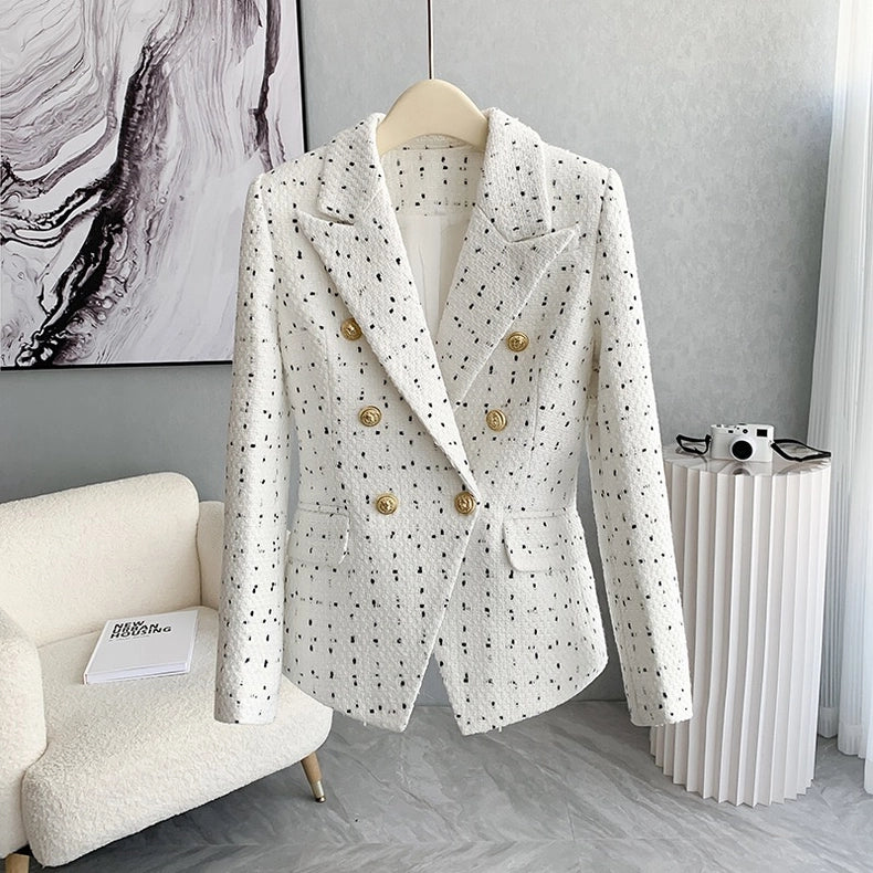 Chic Tweed Plaid Blazer For Sophisticated Style-Blazer-Productseeker-XS-White-Urbanheer