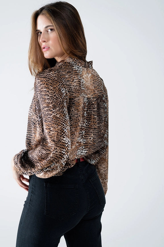 Chiffon Blouse in Brown Leopard Print-Blouse-Q2-S-Pink-Urbanheer