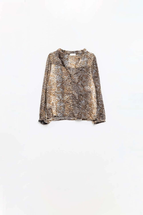 Chiffon Blouse in Brown Leopard Print-Blouse-Q2-S-Pink-Urbanheer