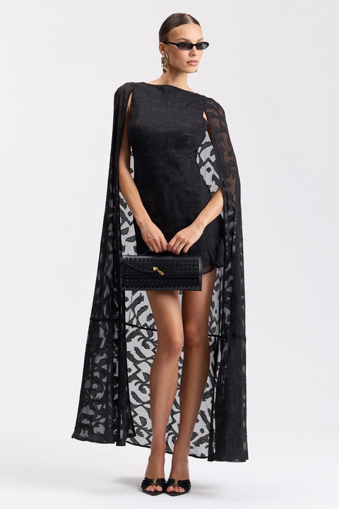 Chiffon Jacquard Maxi-Cape Mini Dress