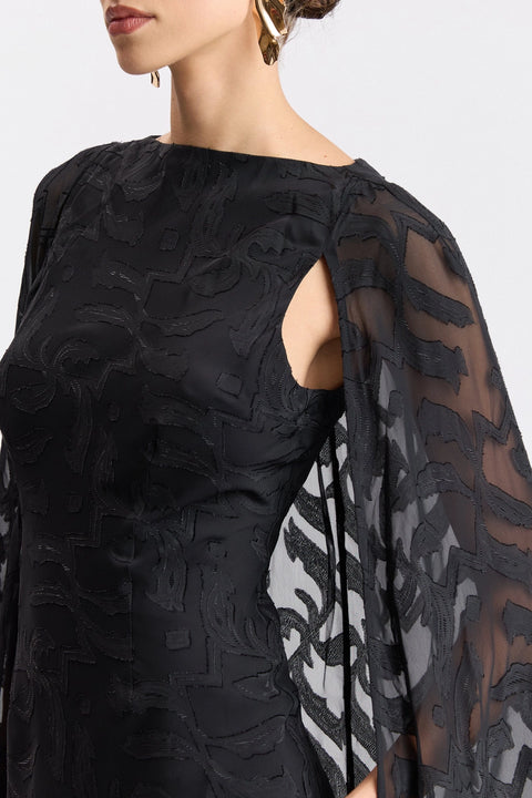 Chiffon Jacquard Maxi-Cape Mini Dress