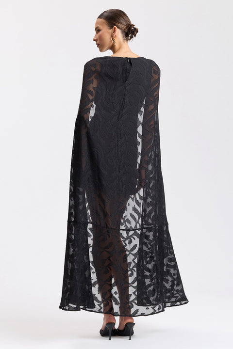 Chiffon Jacquard Maxi-Cape Mini Dress