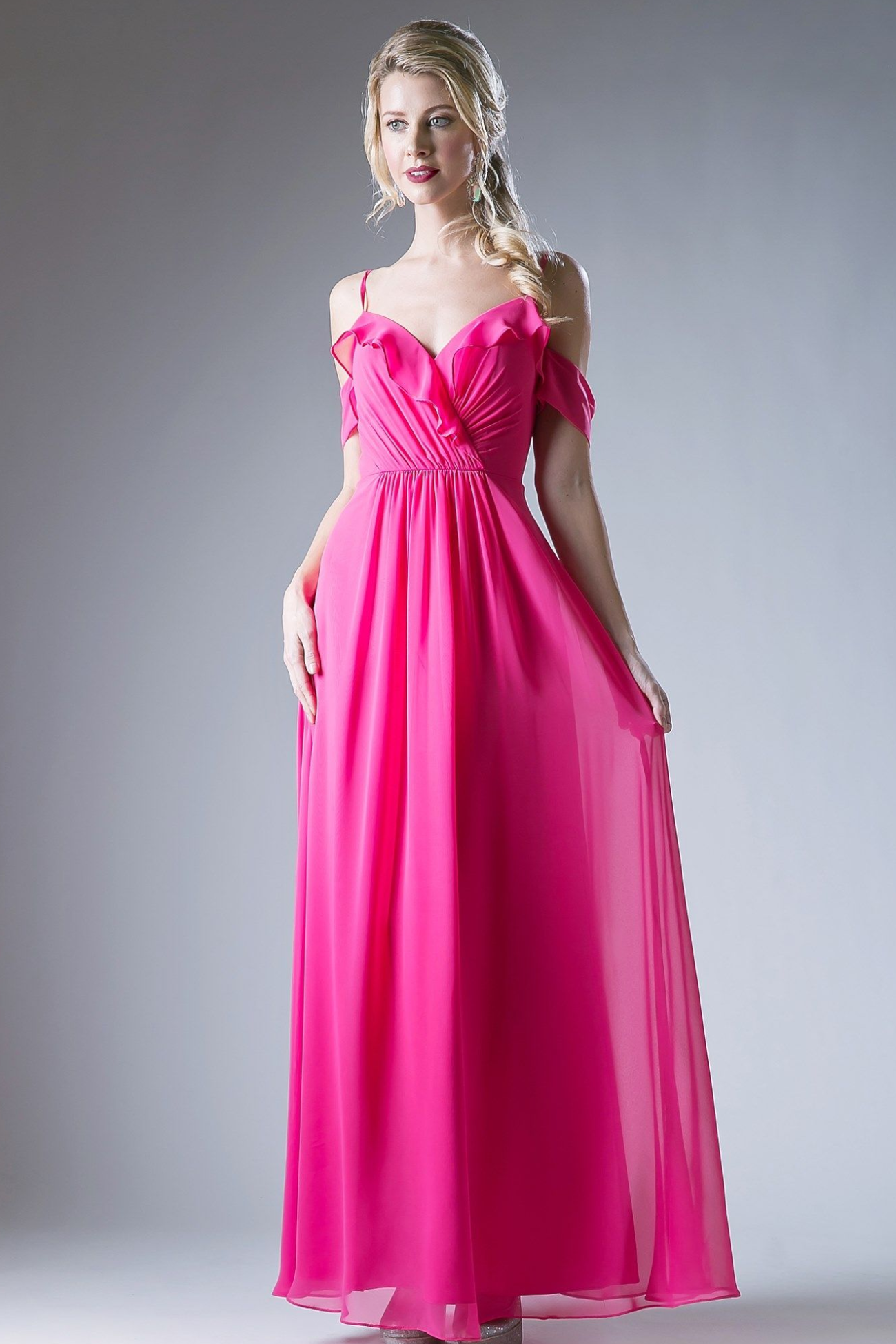 Chiffon Long Empire Waist Dress-Evening-Tux-USA-XS-Fuchsia-Urbanheer
