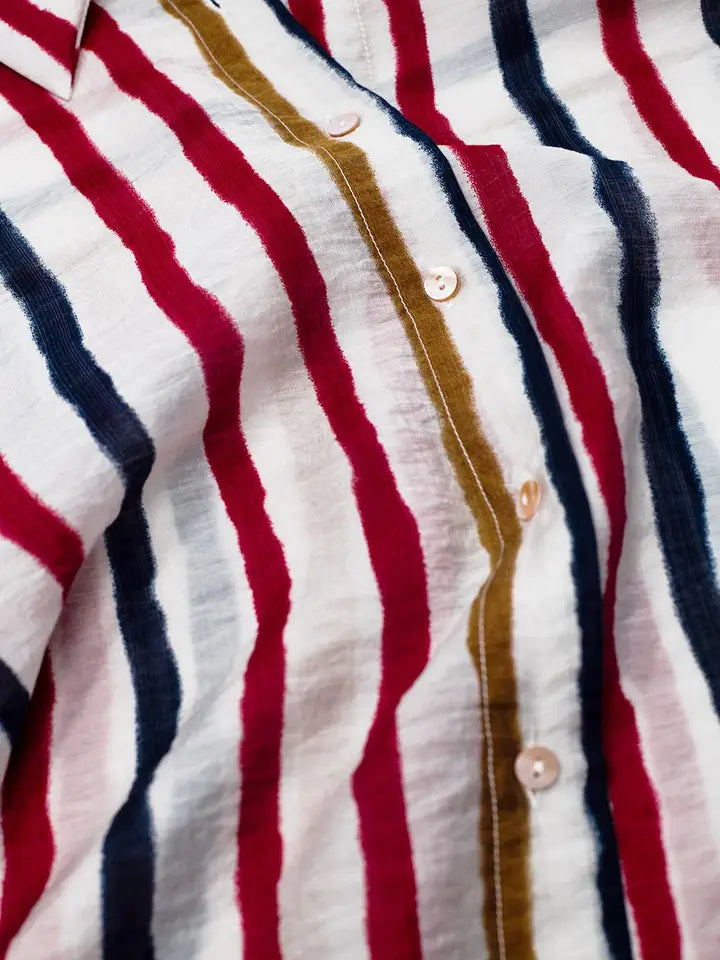 Chiffon Long Sleeve Shirt with Multicolor Stripes Red and Na-Shirt-Q2-S-Brown-Urbanheer