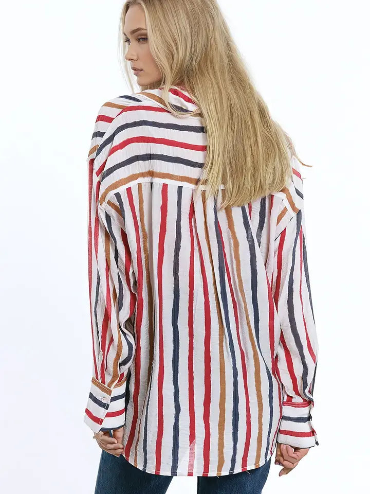 Chiffon Long Sleeve Shirt with Multicolor Stripes Red and Na-Shirt-Q2-S-Brown-Urbanheer