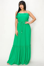 Chiffon Strap Ruffled Tie Waist Maxi Dress Green-Dress-Miss Avenue-S-Green-Urbanheer