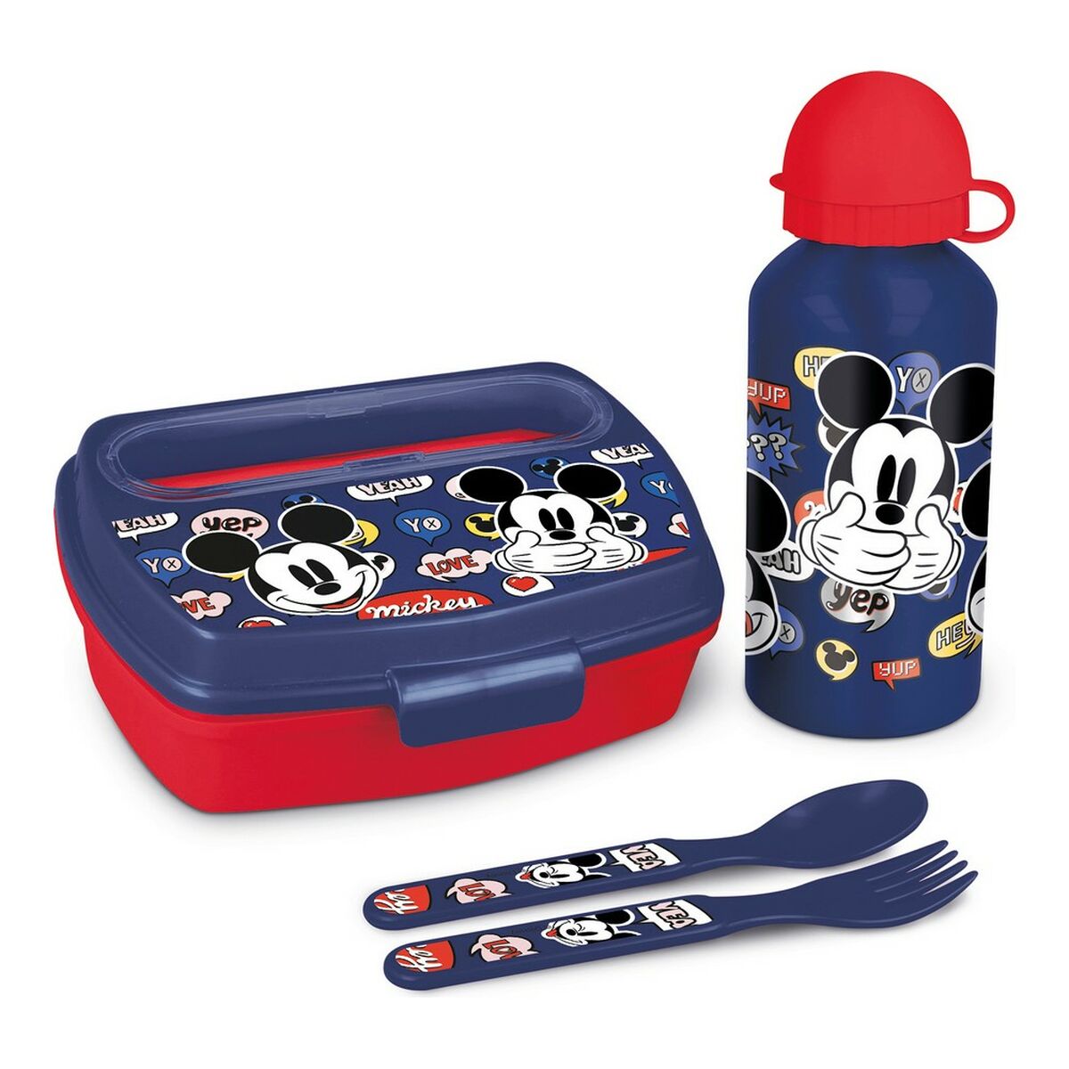 Children’s Dinner Set Mickey Mouse Happy smiles 21 x 18 x 7 cm Red Blue-Office and stationery, School and educational materials-Mickey Mouse-Urbanheer