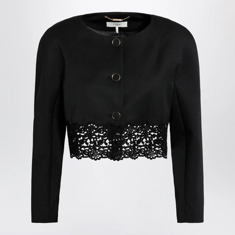 Chloé Black cropped jacket with openwork trim