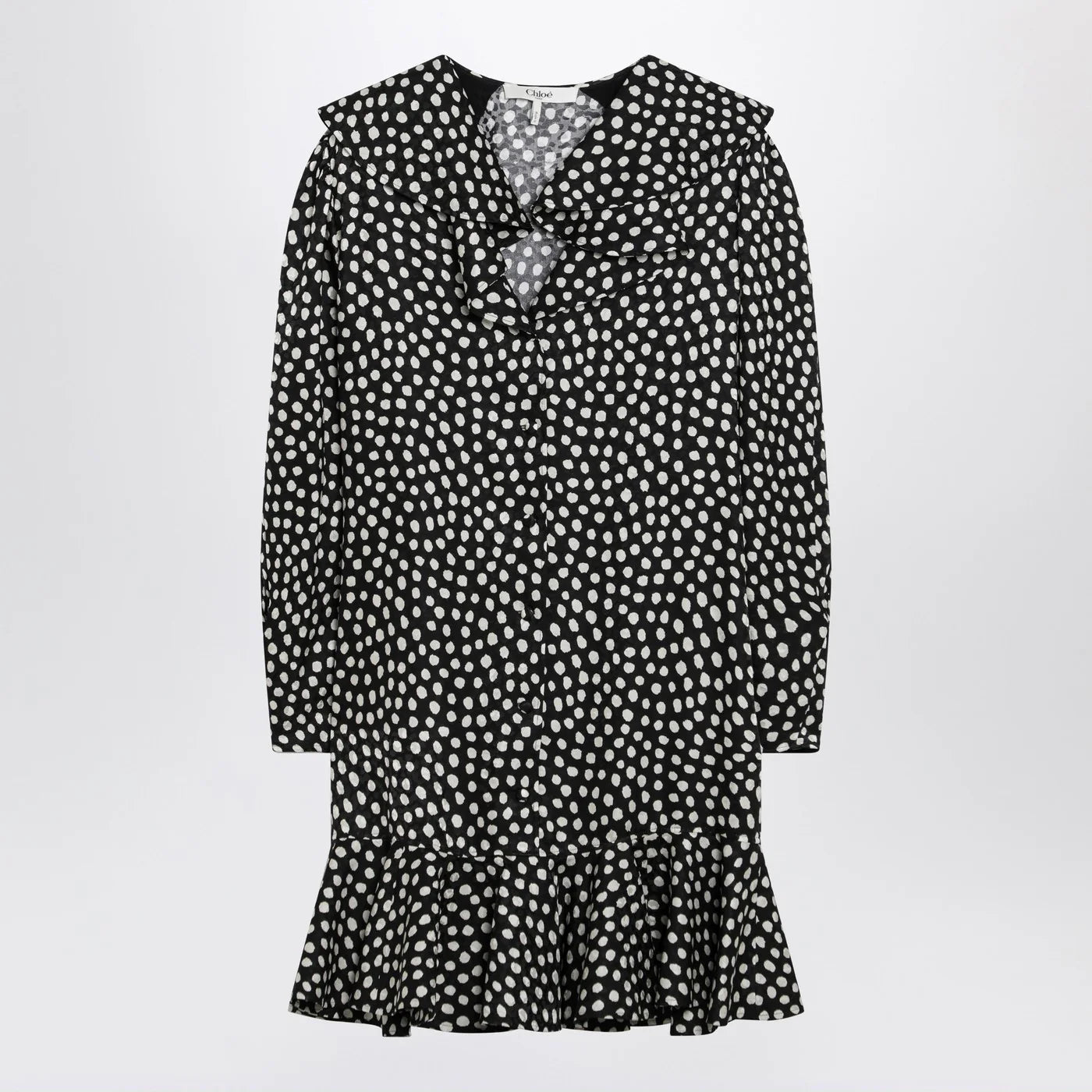 Chloé Black silk jacquard mini dress with polka dot print