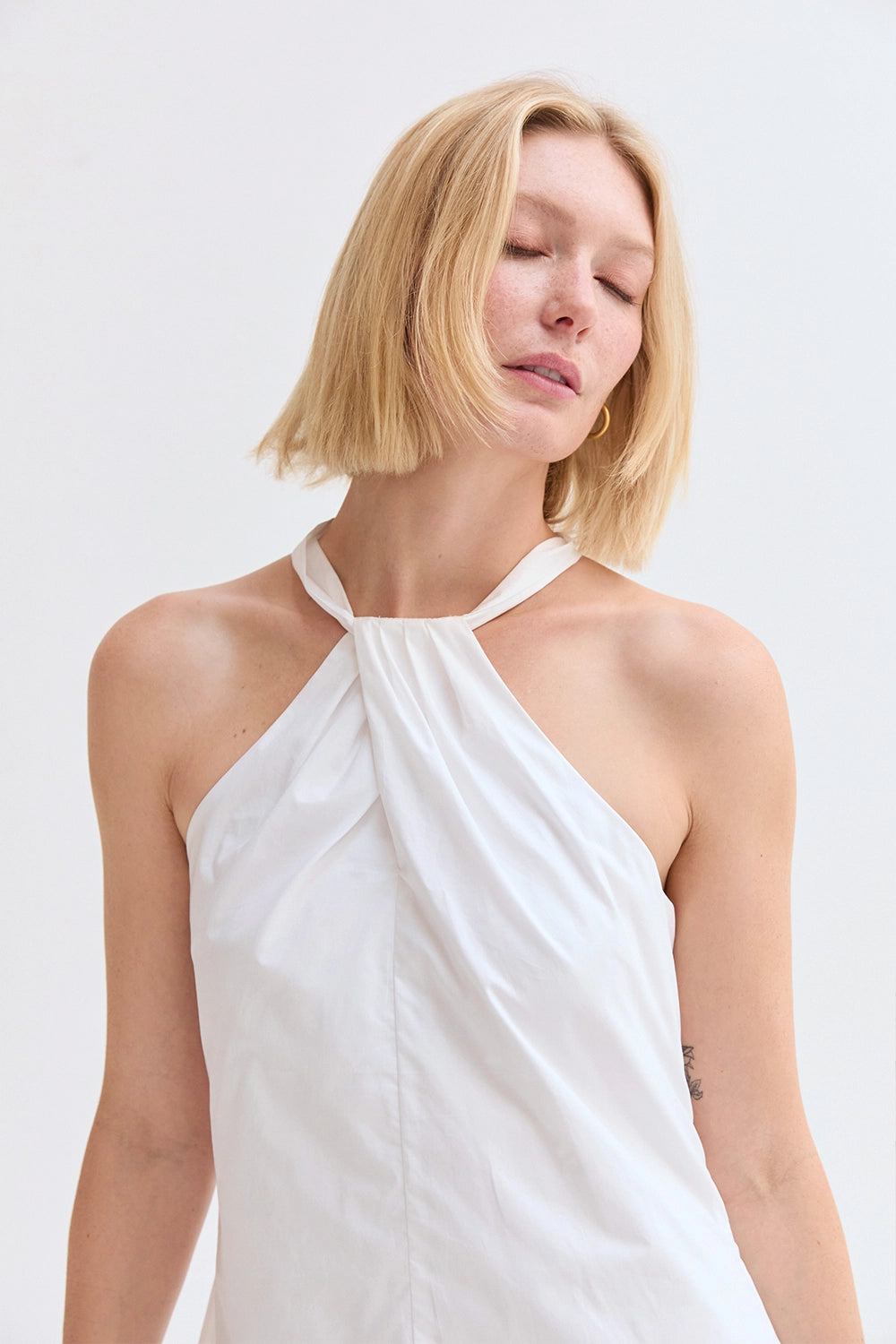 Chloe Poplin Halter Mini Dress - White