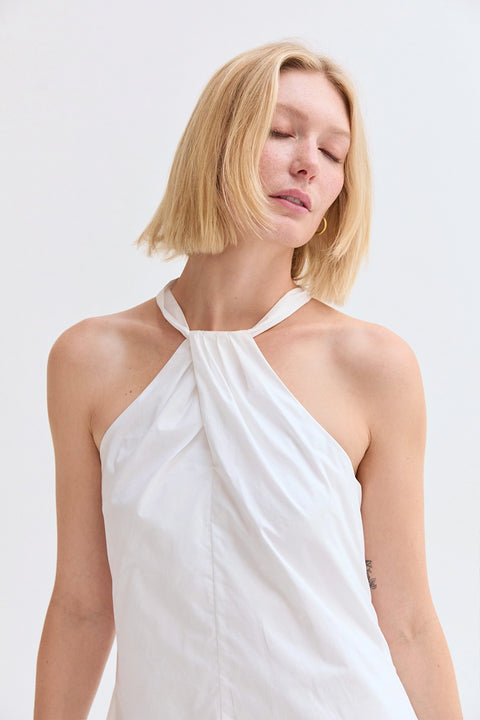 Chloe Poplin Halter Mini Dress - White