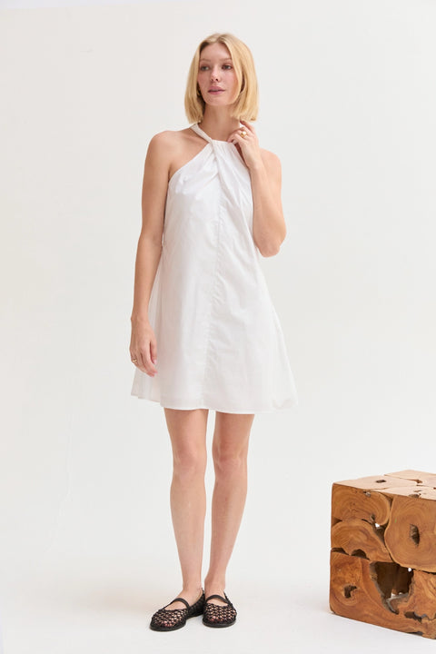Chloe Poplin Halter Mini Dress - White