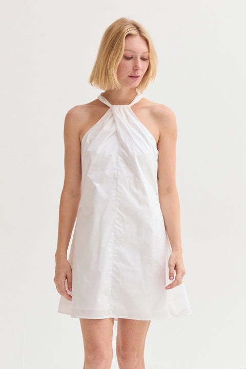 Chloe Poplin Halter Mini Dress - White