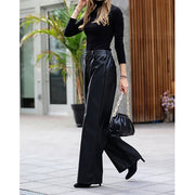 Chloe Women'S Real Leather High Waist Pants Black-Women's Leather Pants-Inland Leather-Black-4-6-Urbanheer