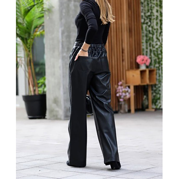 Chloe Women'S Real Leather High Waist Pants Black-Women's Leather Pants-Inland Leather-Black-4-6-Urbanheer