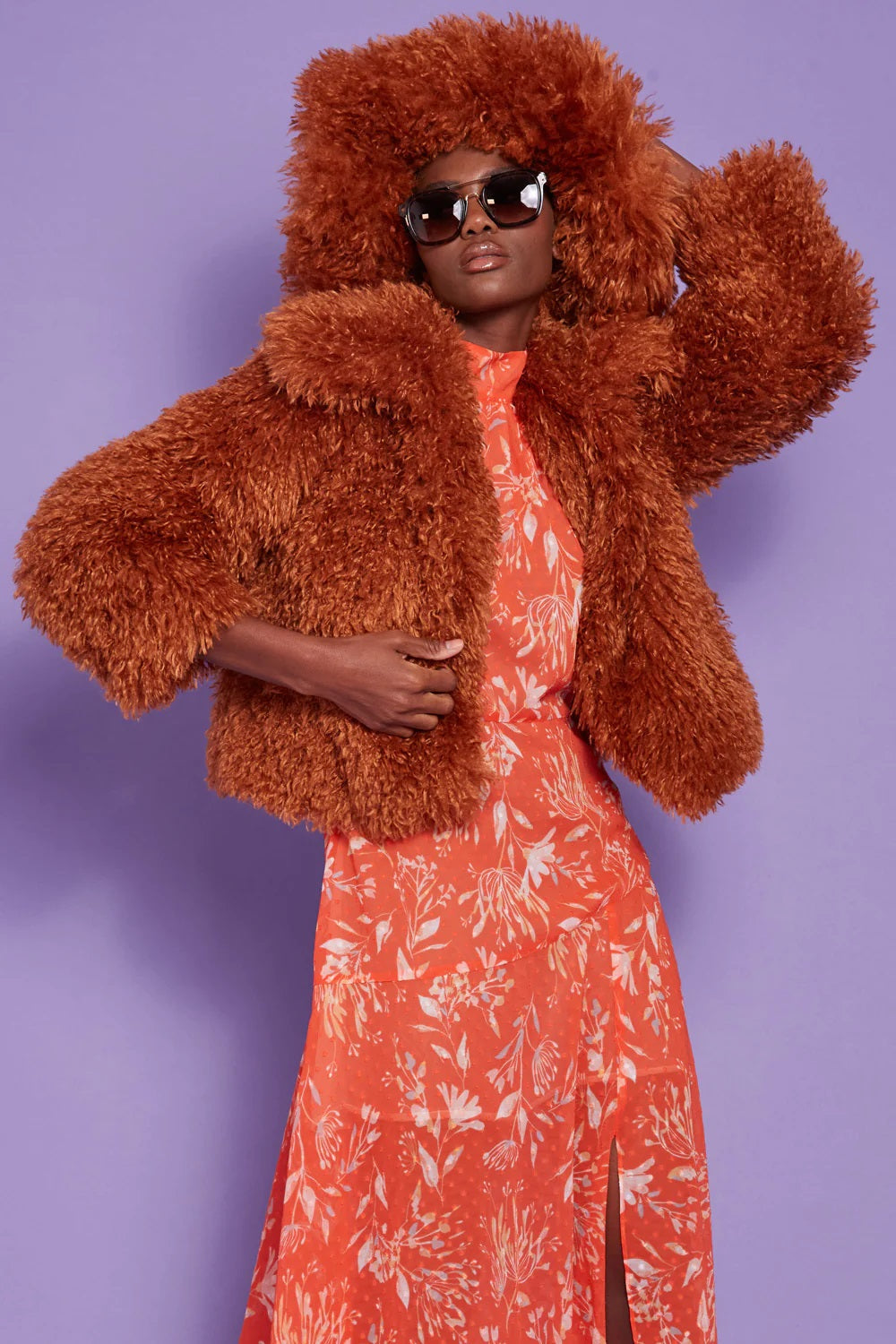 Chocolate Bamboo Lyocell Knitted Vegan Faux Shearling Jacket-Faux Fur Coats-Buy Me Fur Ltd-S-M-Chocolate-Faux Fur-Urbanheer