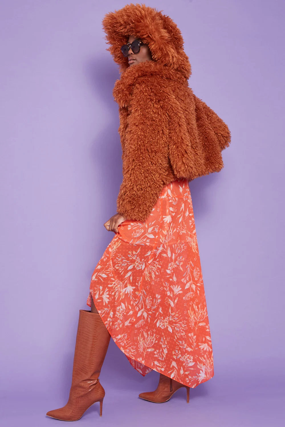 Chocolate Bamboo Lyocell Knitted Vegan Faux Shearling Jacket-Faux Fur Coats-Buy Me Fur Ltd-S-M-Chocolate-Faux Fur-Urbanheer