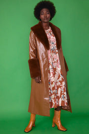 Chocolate Faux Leather Jacket with Detachable Faux Fur Cuffs and Collar-Faux Leather Coats-Buy Me Fur Ltd-S-Chocolate-Faux Leather-Urbanheer