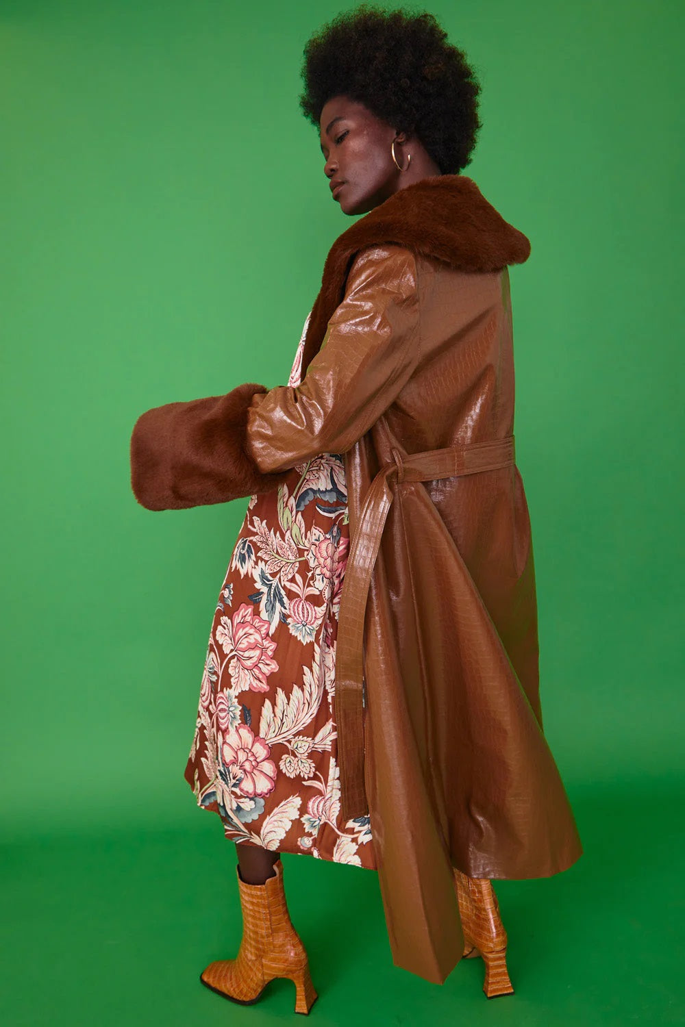 Chocolate Faux Leather Jacket with Detachable Faux Fur Cuffs and Collar-Faux Leather Coats-Buy Me Fur Ltd-S-Chocolate-Faux Leather-Urbanheer