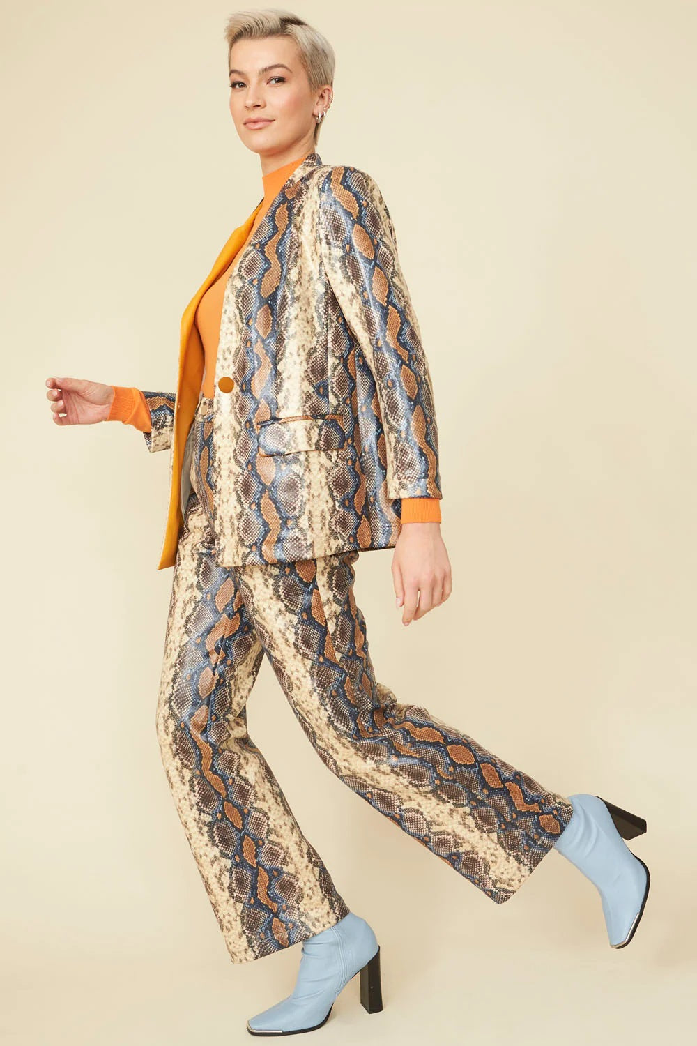 Chocolate Faux Suede Snake Print Trousers-Bottoms-Buy Me Fur Ltd-S-M-Chocolate-Faux Suede-Urbanheer