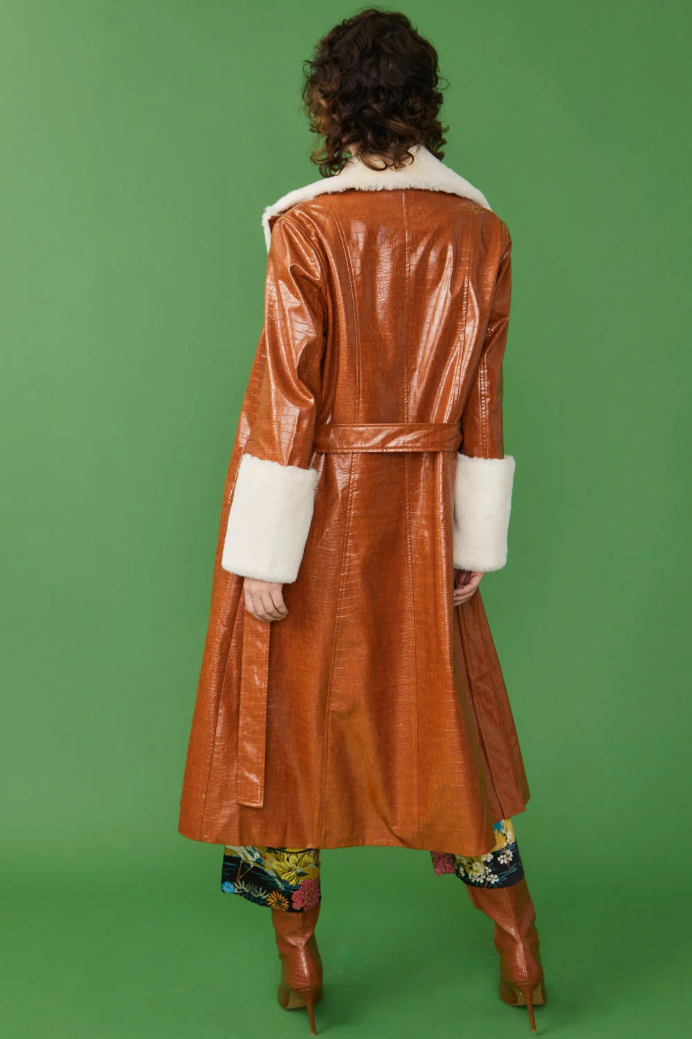 Choocolate Faux Leather Maxi Coat with Fur Cuffs and Collar-Faux Leather Coats-Buy Me Fur Ltd-One Size-Chocolate-Faux Leather-Urbanheer