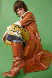 Choocolate Faux Leather Maxi Coat with Fur Cuffs and Collar-Faux Leather Coats-Buy Me Fur Ltd-One Size-Chocolate-Faux Leather-Urbanheer