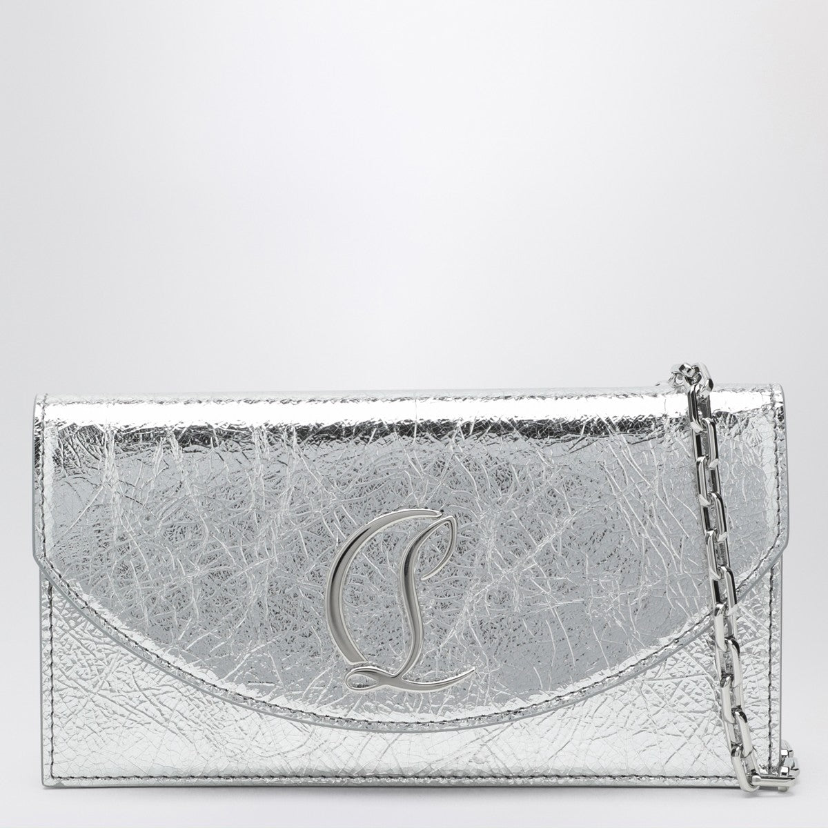 Christian Louboutin Loubi54 silver laminated leather clutch bag