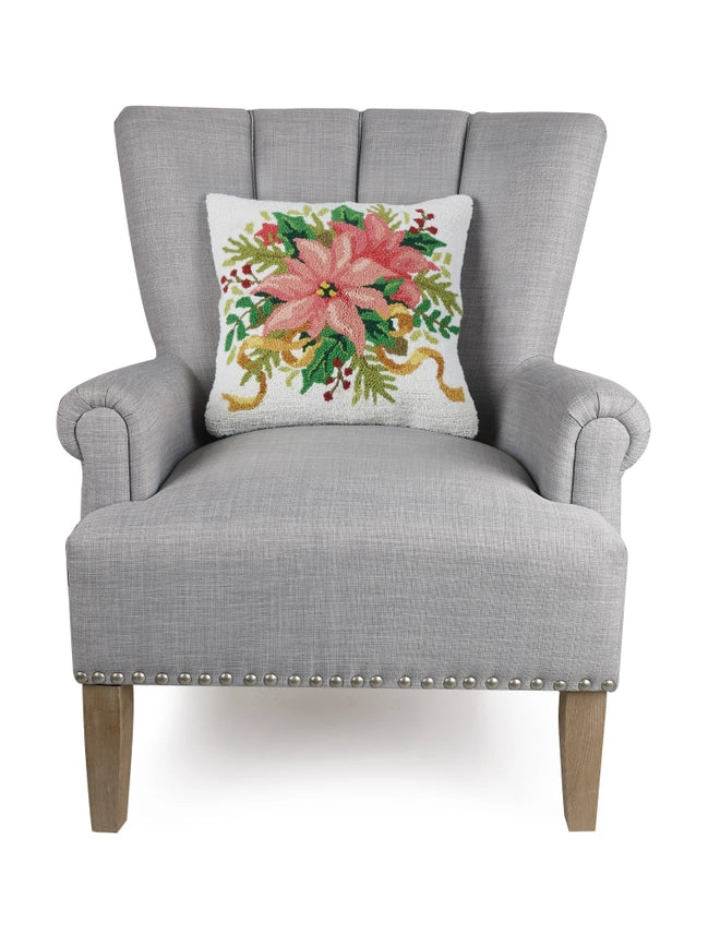 Christmas Poinsettia Hook Pillow-Pillow-Peking Handicraft-16 x 16 x 1.7 in (40.6 x 40.6 x 4.3 cm)-Urbanheer