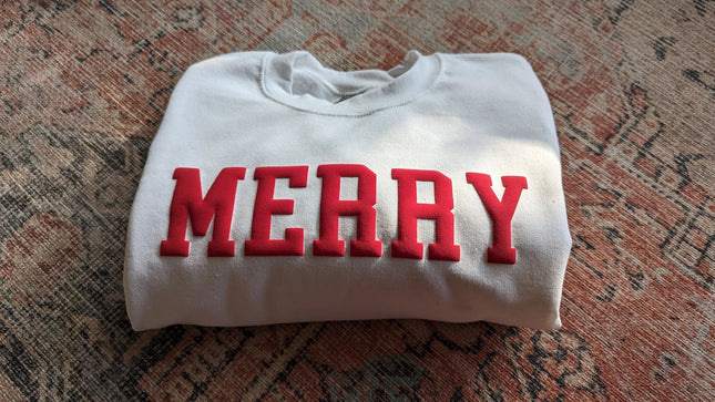 Christmas Sweatshirt Merry Holiday Crewneck Sweater Puff-Sweatshirt-P E T I T R U E-S-White-Urbanheer