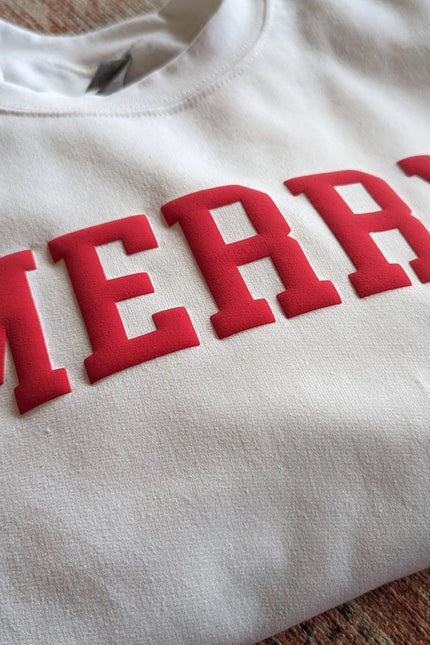 Christmas Sweatshirt Merry Holiday Crewneck Sweater Puff-Sweatshirt-P E T I T R U E-Urbanheer