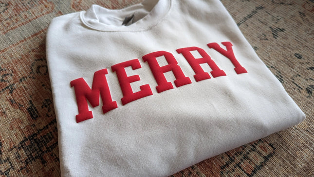 Christmas Sweatshirt Merry Holiday Crewneck Sweater Puff-Sweatshirt-P E T I T R U E-Urbanheer