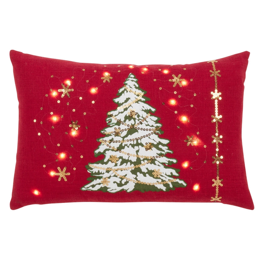 Christmas Tree Throw Pillow with Led Lights Red-Pillow-Saro Lifestyle-20 x 13 x 2.5 in (50.8 x 33 x 6.4 cm)-Red-Cover Only-Urbanheer