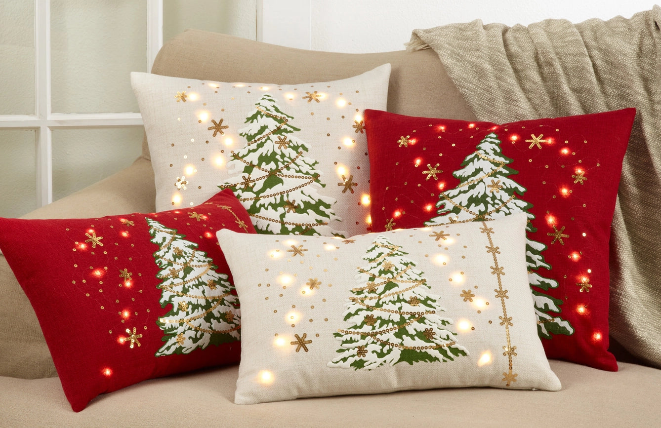 Christmas Tree Throw Pillow with Led Lights Red-Pillow-Saro Lifestyle-20 x 13 x 2.5 in (50.8 x 33 x 6.4 cm)-Red-Cover Only-Urbanheer