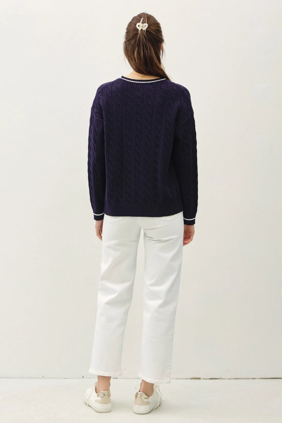 Chunky Cable Knit Pullover Sweater NAVY-Sweater-Peace Love Line-S-NAVY-Urbanheer