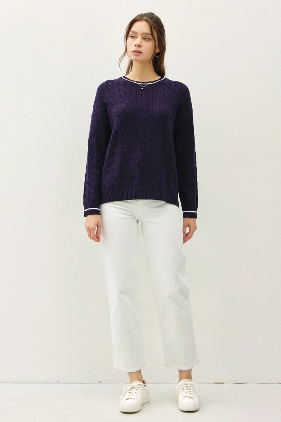 Chunky Cable Knit Pullover Sweater NAVY-Sweater-Peace Love Line-S-NAVY-Urbanheer