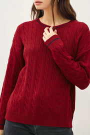 Chunky Cable Knit Pullover Sweater RED-Sweater-Peace Love Line-S-RED-Urbanheer