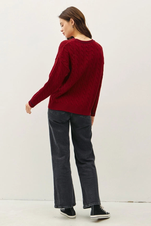 Chunky Cable Knit Pullover Sweater RED-Sweater-Peace Love Line-S-RED-Urbanheer